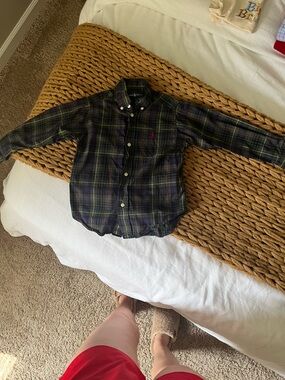 Ralph Lauren Boys Green Navy Plaid Button-Down Shirt